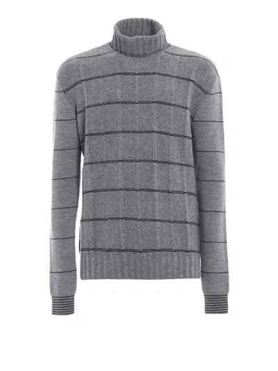 Shop Mcq By Alexander Mcqueen Check Wool Grey Turtleneck
