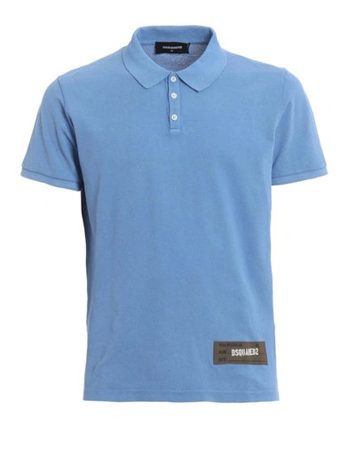 Shop Dsquared2 Classic Fit Sky Blue Cotton Polo Shirt In Light Blue