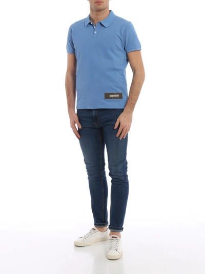 Shop Dsquared2 Classic Fit Sky Blue Cotton Polo Shirt In Light Blue