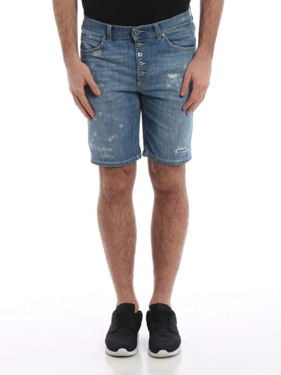 Shop Dondup New Rolly Used Effect Stretch Denim Shorts In Light Wash