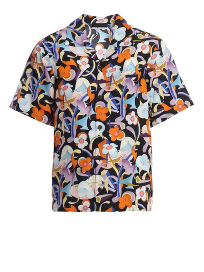 Shop Prada Abstract Floral Print Short Sleeve Shirt In Multicolour