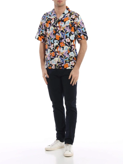 Shop Prada Abstract Floral Print Short Sleeve Shirt In Multicolour