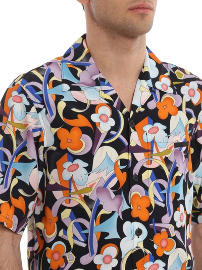 Shop Prada Abstract Floral Print Short Sleeve Shirt In Multicolour