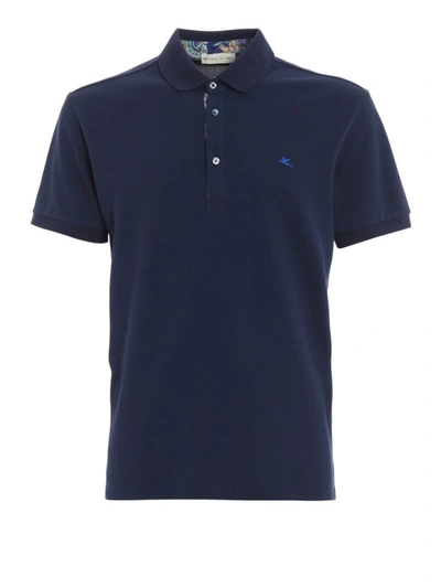 Shop Etro Total Blue Cotton Polo Shirt In Dark Blue