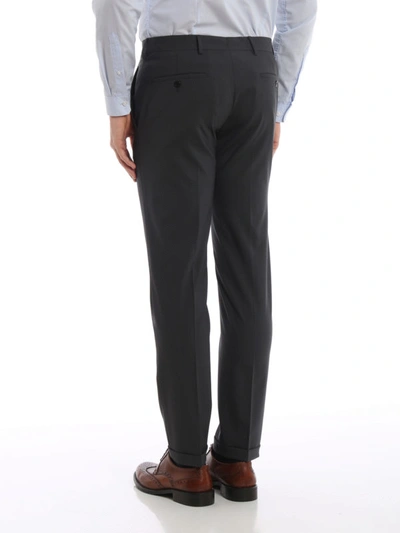 Shop Prada Dark Grey Bi-stretch Wool Trousers