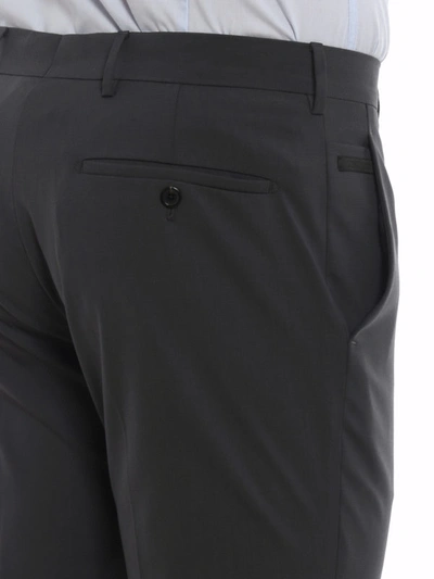 Shop Prada Dark Grey Bi-stretch Wool Trousers