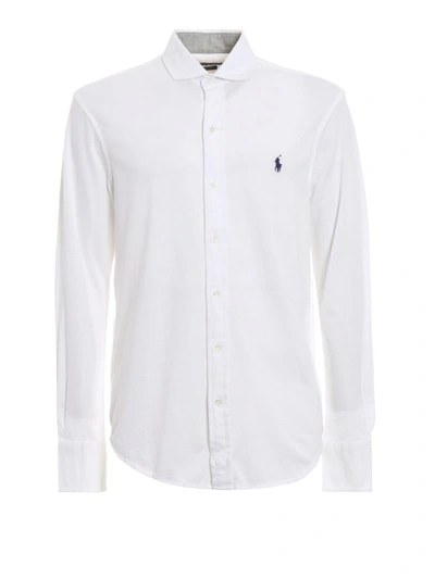 Shop Polo Ralph Lauren White Cotton Pique Slim Fit Shirt