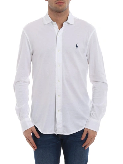 Shop Polo Ralph Lauren White Cotton Pique Slim Fit Shirt