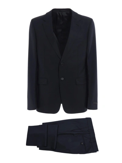 Shop Prada Mohair Wool Suit In Dark Blue