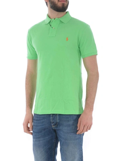 Shop Polo Ralph Lauren Light Green Pique Cotton Polo Shirt