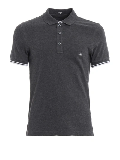 Shop Fay Striped Trim Stretch Cotton Polo Shirt In Dark Grey