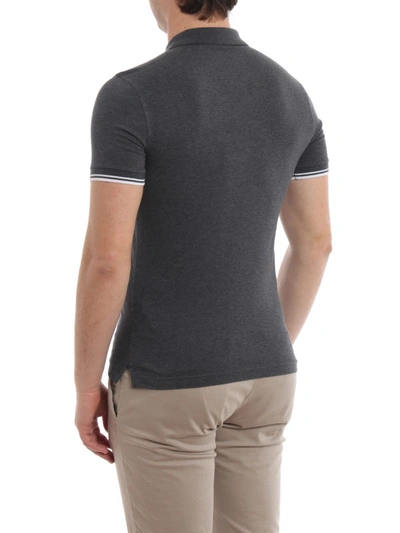 Shop Fay Striped Trim Stretch Cotton Polo Shirt In Dark Grey