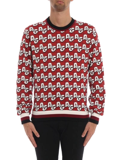 Shop Dolce & Gabbana All Over Dg Print Cotton Sweatshirt In Red