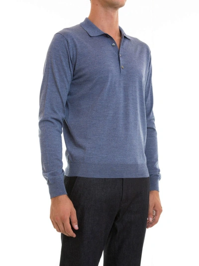Shop Corneliani Long Sleeves Wool Polo Shirt In Light Blue