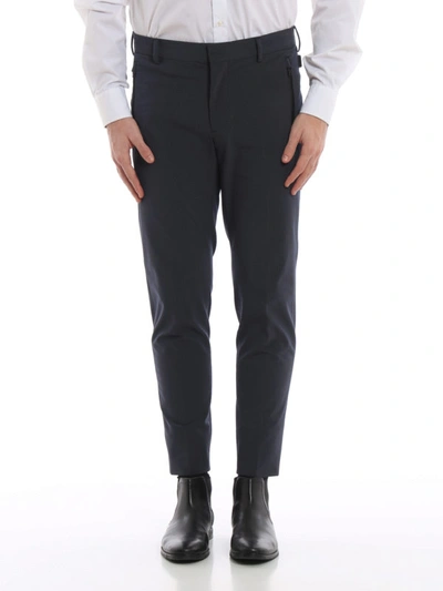 Shop Prada Gingham Stretch Techno Fabric Trousers In Blue