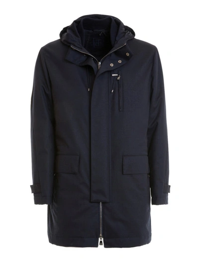 Shop Corneliani Waterproof Wool Heavy Jacket In Dark Blue