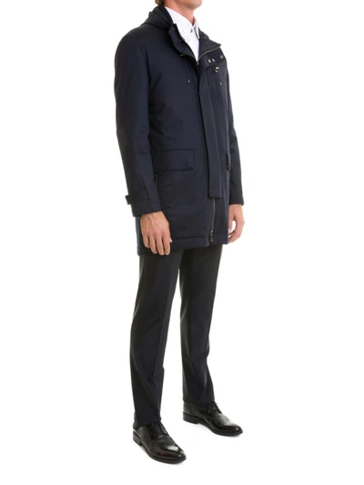 Shop Corneliani Waterproof Wool Heavy Jacket In Dark Blue