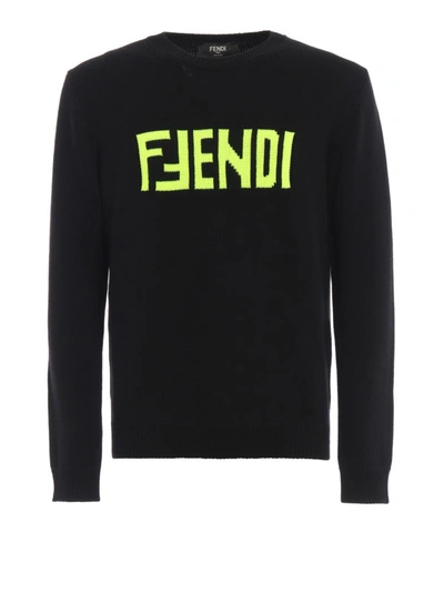 Shop Fendi Fluo Logo Intarsia Sweater In Black