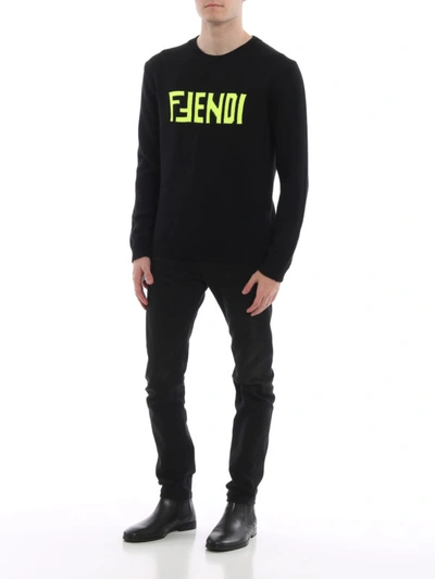 Shop Fendi Fluo Logo Intarsia Sweater In Black