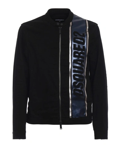 Shop Dsquared2 Denim Jacket With Laminated Logo Band In Black