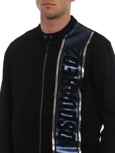 Shop Dsquared2 Denim Jacket With Laminated Logo Band In Black