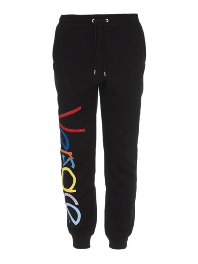 Shop Versace Multicolour Logo Lettering Tracksuit Bottoms In Black