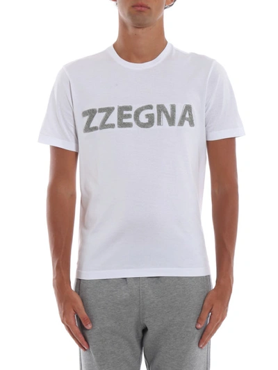Shop Z Zegna Terry Logo Patch White Cotton Tee