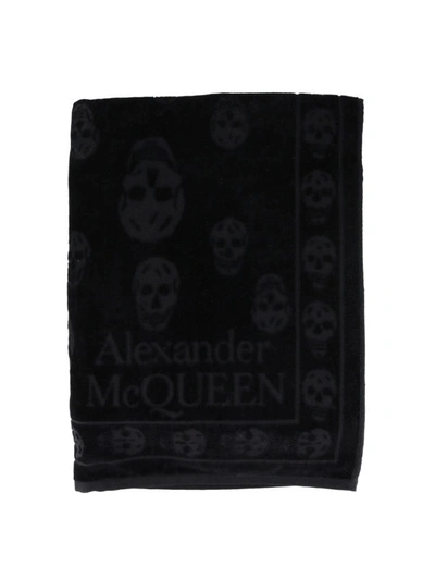 Shop Alexander Mcqueen Skull Black Cotton Beach Towel
