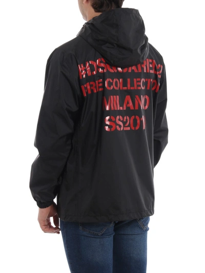 Shop Dsquared2 Logo Print Tech Fabric Hooded Windbreaker In Black