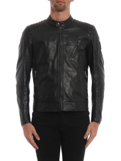 Shop Belstaff Wrinkled Effect Leather Biker Jacket In Black