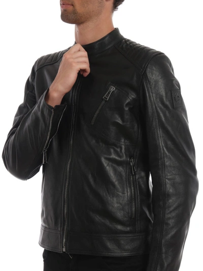 Shop Belstaff Wrinkled Effect Leather Biker Jacket In Black