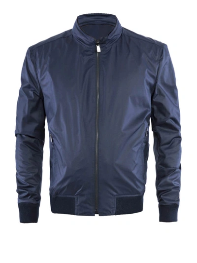 Shop Corneliani Blue Padded Nappa Bomber Jacket