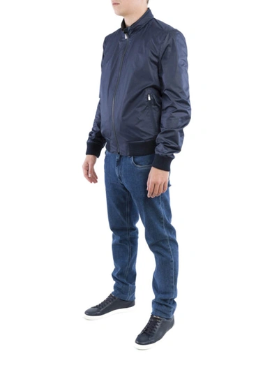 Shop Corneliani Blue Padded Nappa Bomber Jacket