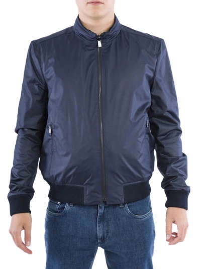 Shop Corneliani Blue Padded Nappa Bomber Jacket