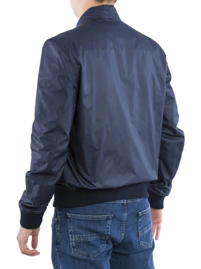Shop Corneliani Blue Padded Nappa Bomber Jacket