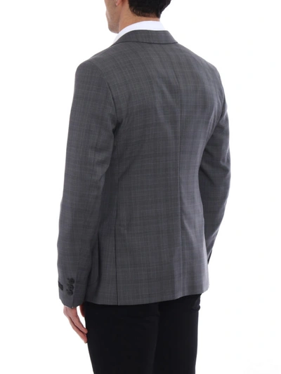 Shop Prada Check Wool Unstructured Blazer In Grey