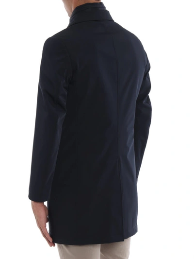 Shop Fay Dark Blue Techno Gabardine Double Coat