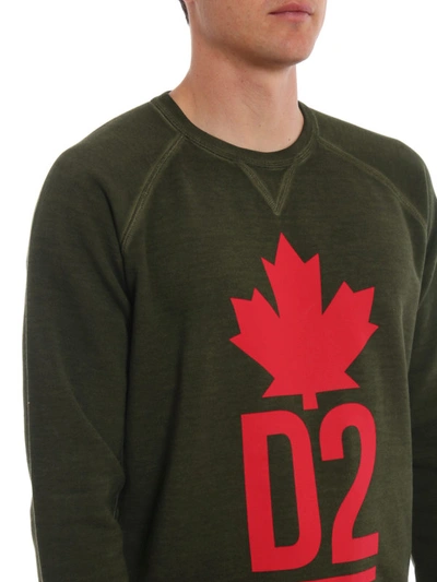 Shop Dsquared2 Logo Print Green Cotton Sweatshirt
