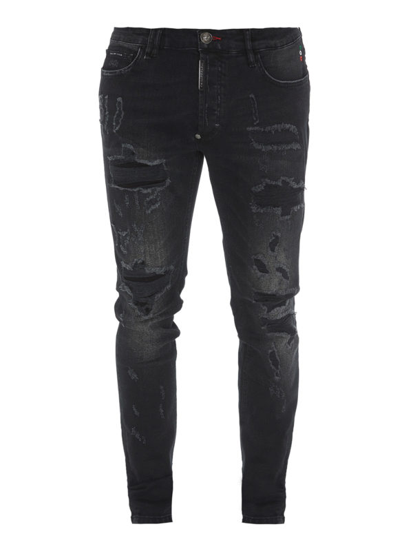 Philipp Plein Statement Destroyed Jeans In Black | ModeSens