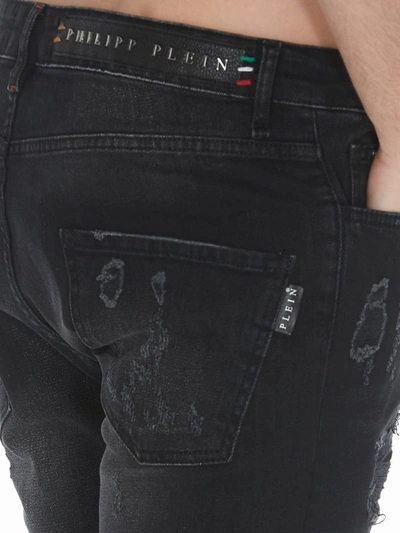 Shop Philipp Plein Statement Destroyed Jeans In Black