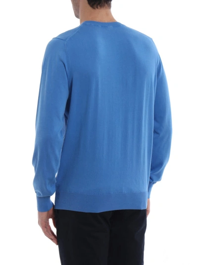 Shop Fay Light Blue Cotton Crew-neck Sweater