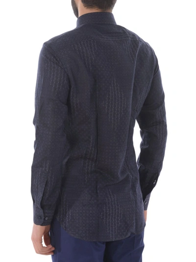 Shop Etro Micro Patterned Cotton And Linen Bd Shirt In Dark Blue