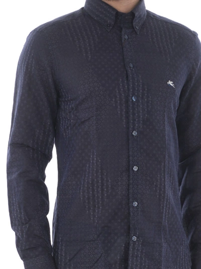 Shop Etro Micro Patterned Cotton And Linen Bd Shirt In Dark Blue