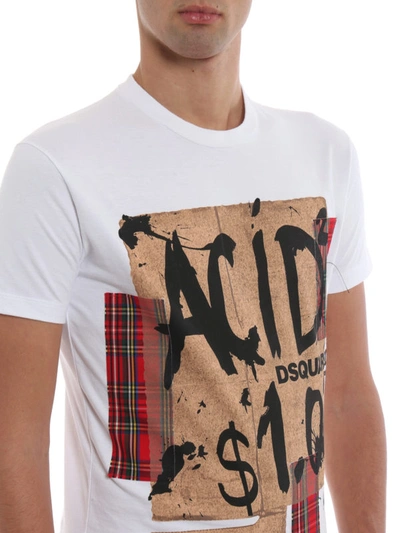 Dsquared2 Acid And Tartan Patch Cotton T-shirt In White | ModeSens