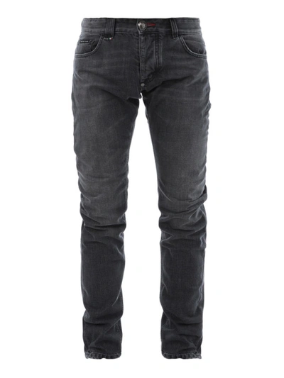 Shop Philipp Plein Dark Grey Cotton Denim Jeans