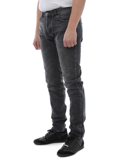 Shop Philipp Plein Dark Grey Cotton Denim Jeans