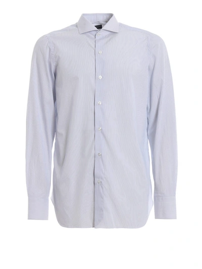 Shop Finamore 1925 Napoli Extra Fine Striped Cotton Shirt In Light Blue