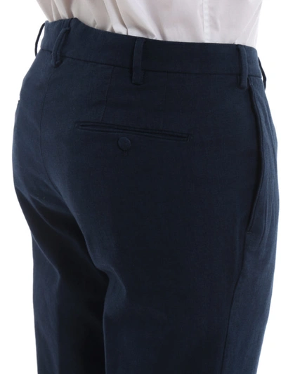 Shop Incotex Pattern 30 Blue Stretch Cotton Trousers