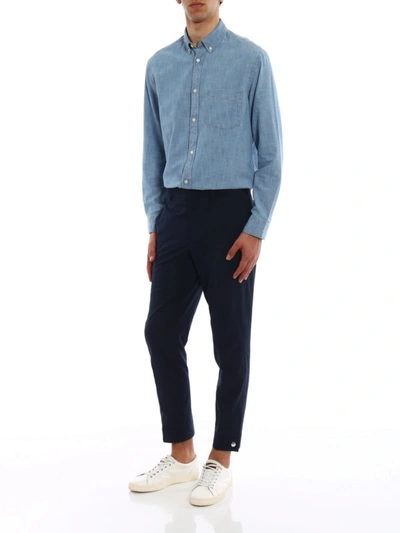 Shop Neil Barrett Skinny Fit Tapered Casual Trousers In Dark Blue