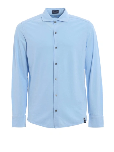 Shop Drumohr Long Sleeve Jersey Shirt In Light Blue